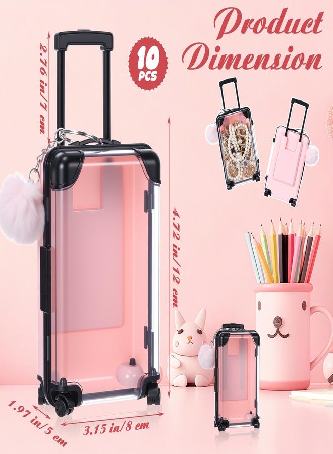 Gejoy Mini Suitcase Party Favor Box with Plush Ball Keychains 7.48 x 3.15 x 1.97 Inches Empty Luggage Storage Box Clear Candy Packaging Containers for Baby Shower Travel Wedding(20 Pcs,Pink) - Image 2